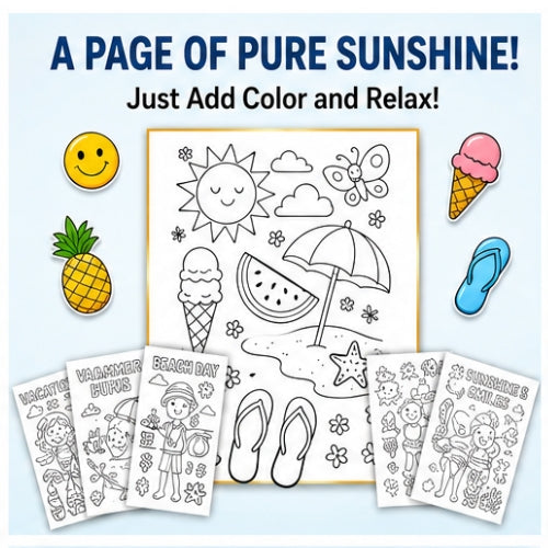 Printable Summer Coloring Pages Bundle for Kids | Summer Coloring Book PDF | Summer Activities, Vacation Coloring Sheets, Instant Download