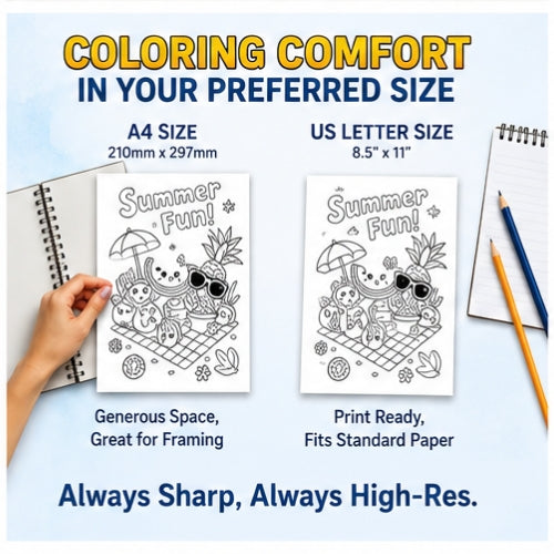 Printable Summer Coloring Pages Bundle for Kids | Summer Coloring Book PDF | Summer Activities, Vacation Coloring Sheets, Instant Download