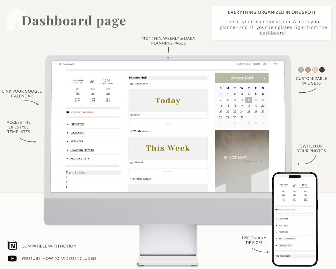 Ultimate Notion Planner Template | Aesthetic Life Planner (Light & Dark Mode)