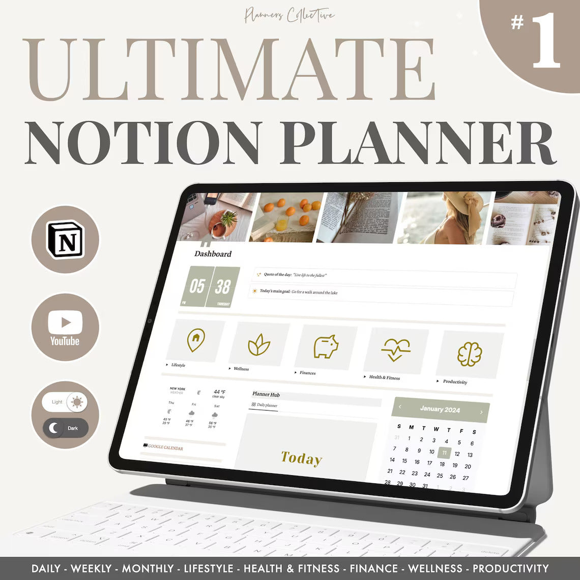 Ultimate Notion Planner Template | Aesthetic Life Planner (Light & Dark Mode)