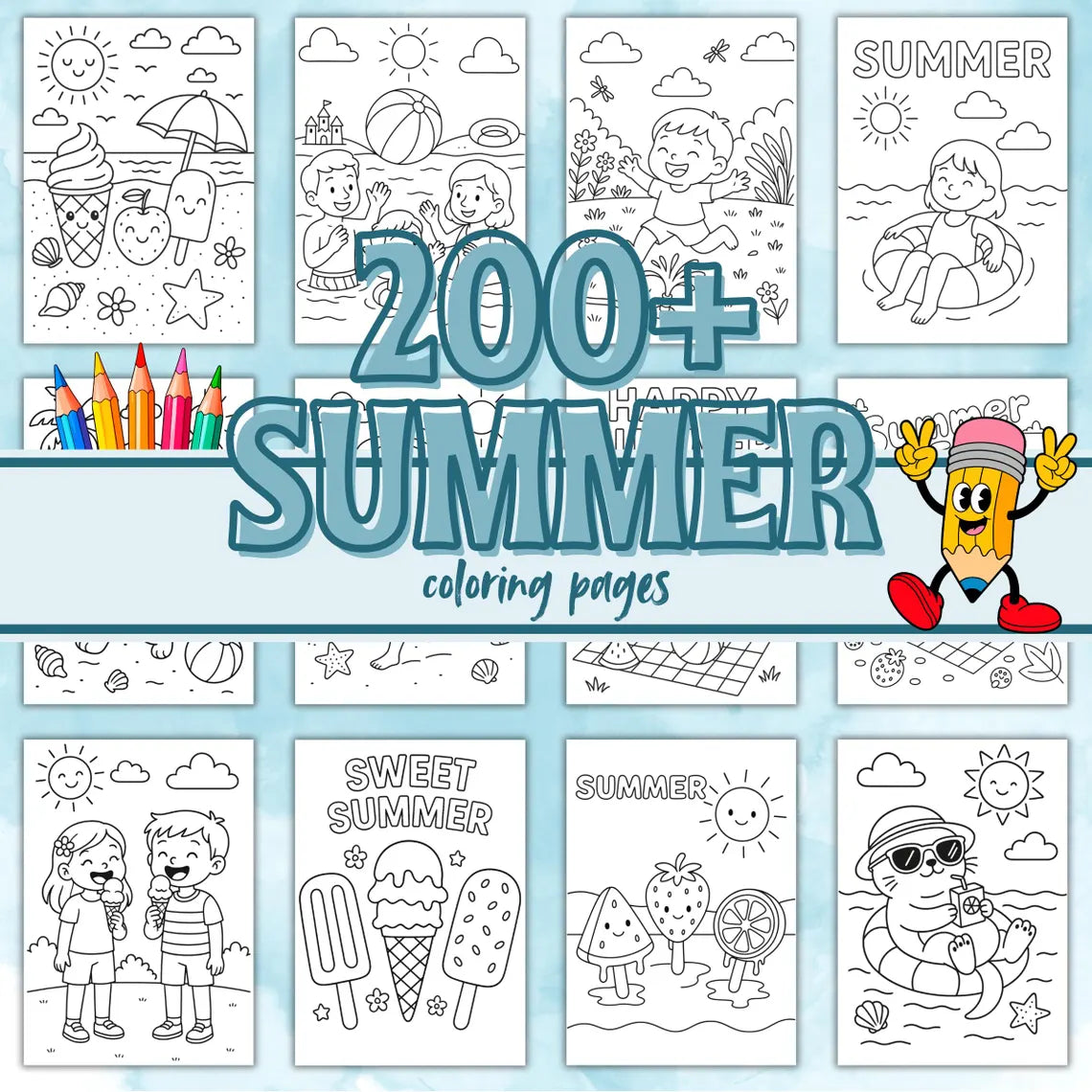 Printable Summer Coloring Pages Bundle for Kids | Summer Coloring Book PDF | Summer Activities, Vacation Coloring Sheets, Instant Download