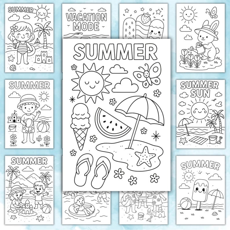 Printable Summer Coloring Pages Bundle for Kids | Summer Coloring Book PDF | Summer Activities, Vacation Coloring Sheets, Instant Download