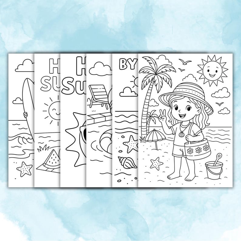 Printable Summer Coloring Pages Bundle for Kids | Summer Coloring Book PDF | Summer Activities, Vacation Coloring Sheets, Instant Download